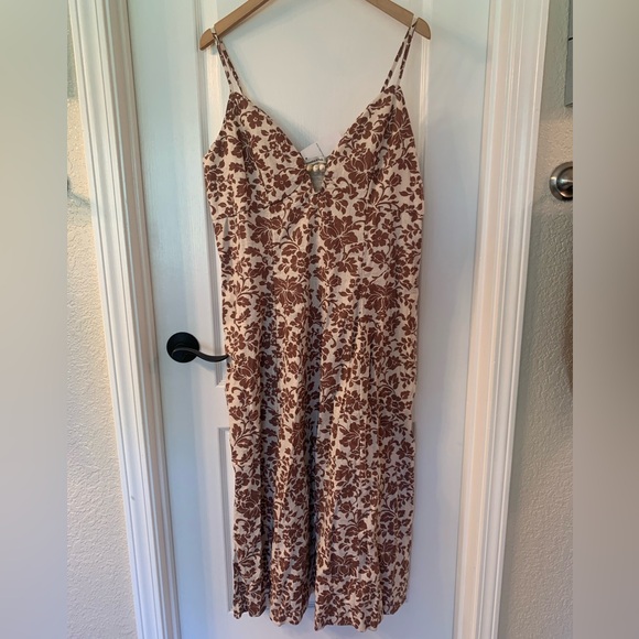 Abercrombie & Fitch Beaded Flowy Midi Dress Linen Blend Floral XLP in Mocha NWT - Picture 8 of 16